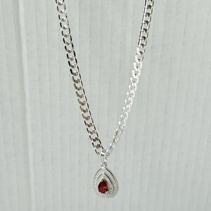 New womens 20” 20” stainless steel chain with shiny charm and red stone